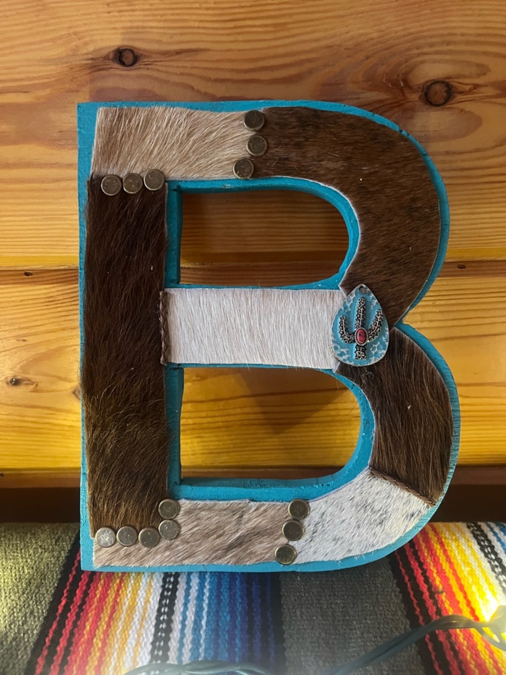 Western letter B wall turquoise decoration cowhide